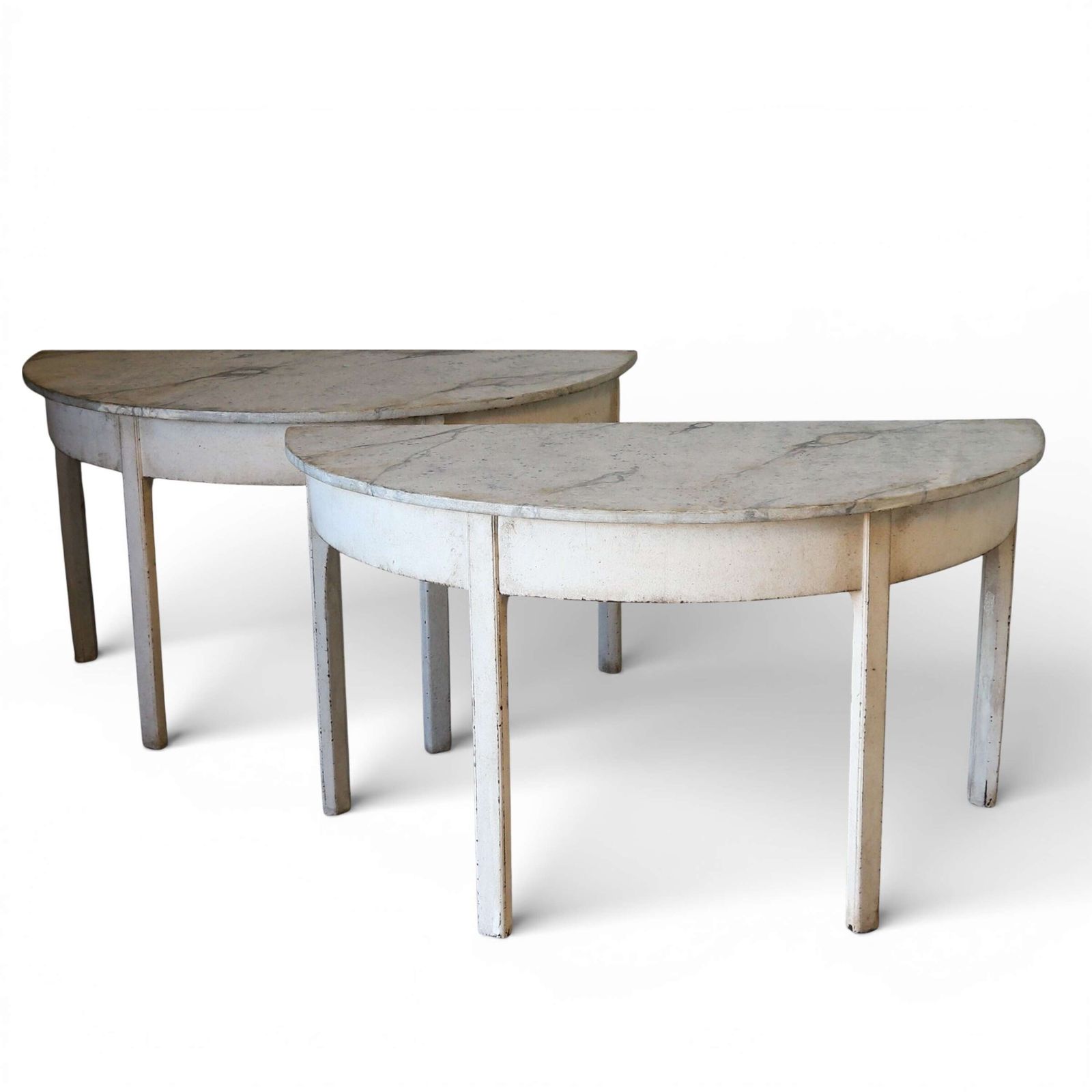 ​​​​​​​Pair Of Stylish Antique Georgian Demi Lune Console Tables With Marlborough Legs