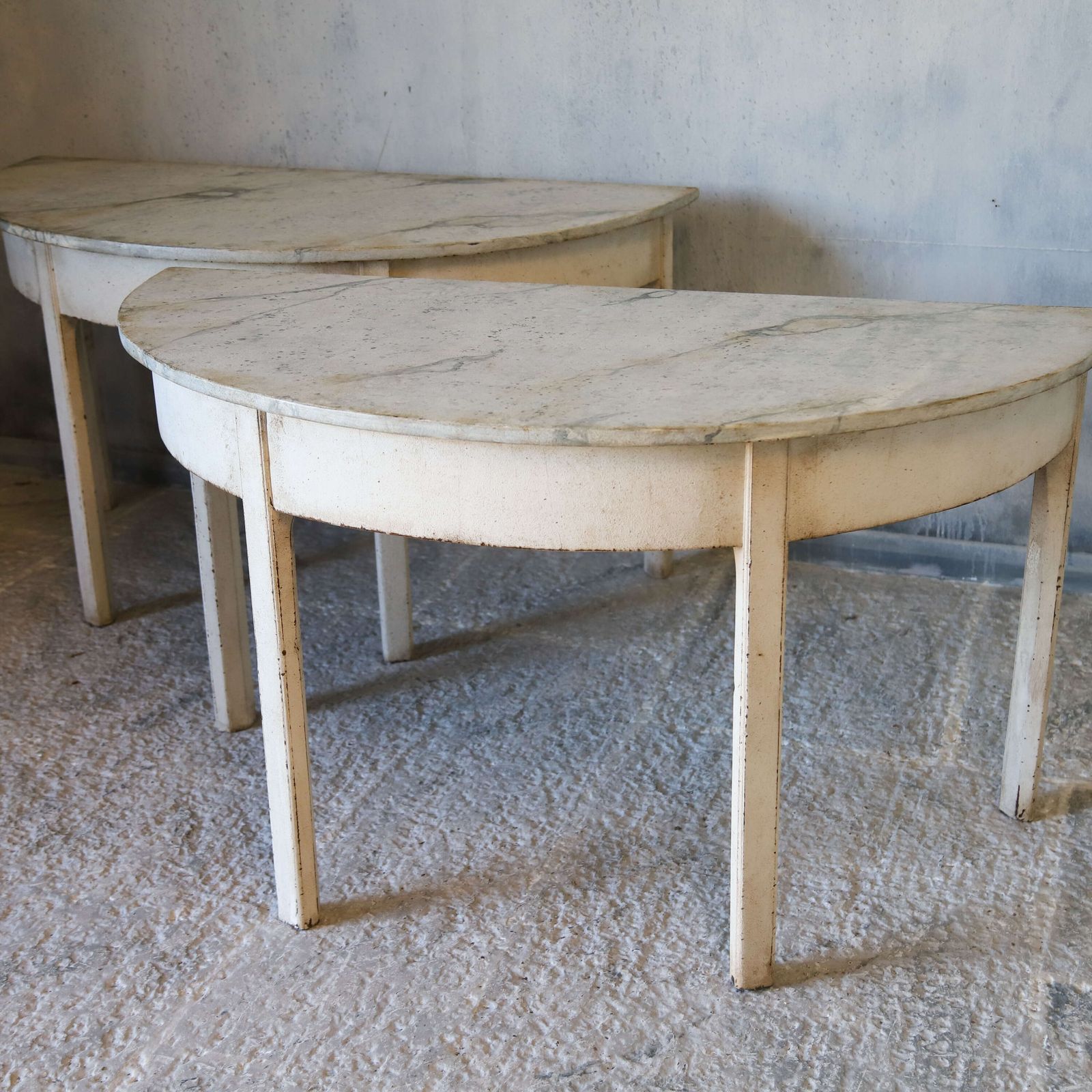 ​​​​​​​Pair Of Stylish Antique Georgian Demi Lune Console Tables With Marlborough Legs photo for sale