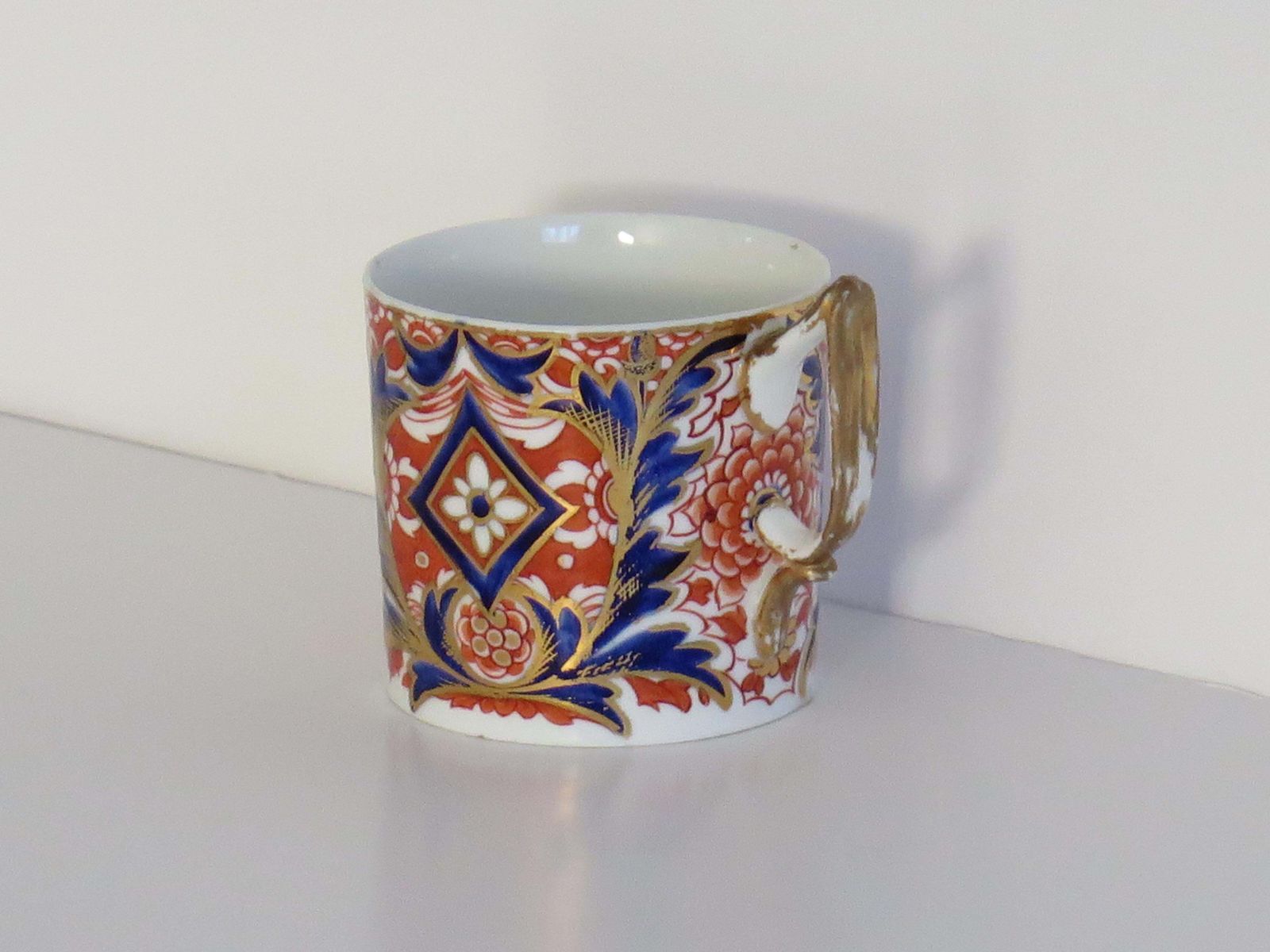 Georgian Derby Porcelain Coffee Can Rare Ear Handle Acanthus Imari Ptn, Ca 1810 photo 260.0