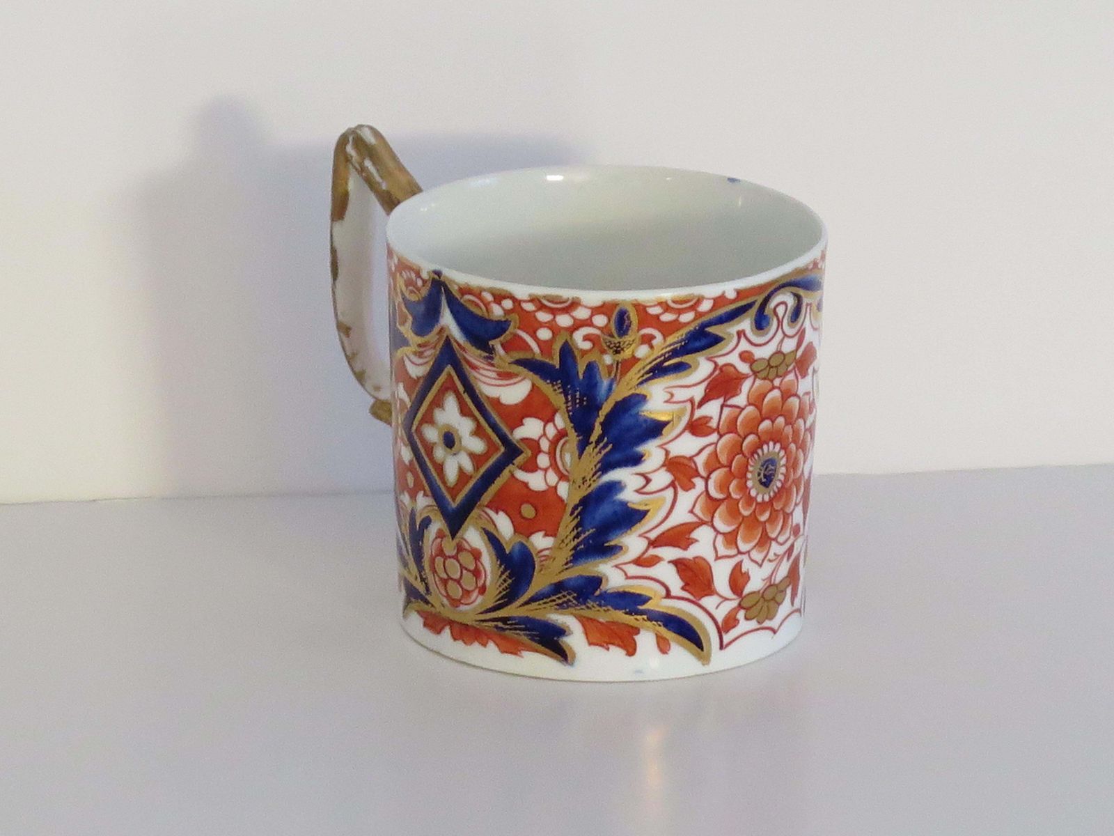 Georgian Derby Porcelain Coffee Can Rare Ear Handle Acanthus Imari Ptn, Ca 1810 photo vintage
