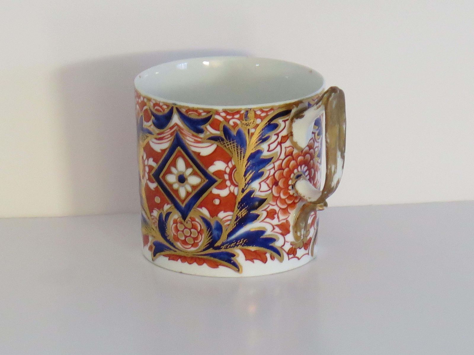 photo for sale Georgian Derby Porcelain Coffee Can Rare Ear Handle Acanthus Imari Ptn, Ca 1810