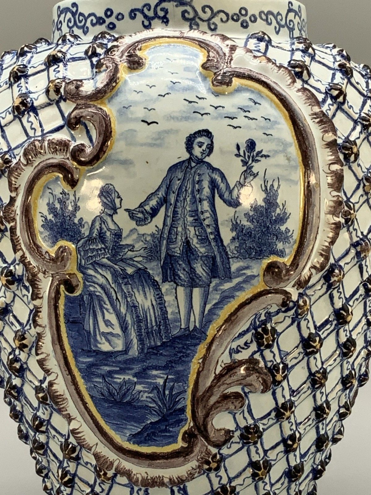 Home Decor Large Superb 19thc Dutch Style French Faience Delft Manganese Blue & White Vase photo