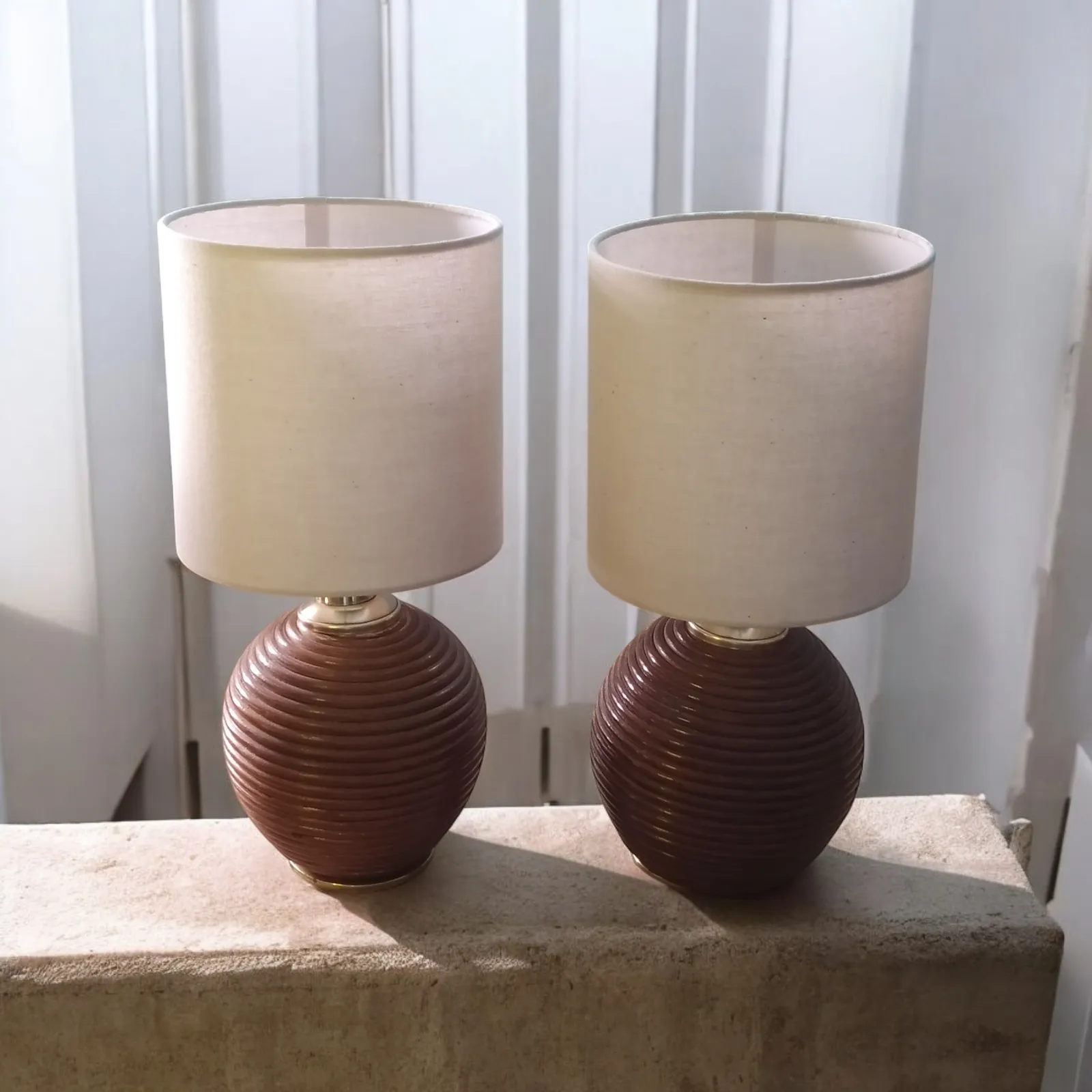 Pair 1970's Pencil Reed Table/Bedside Lamps. photo vintage