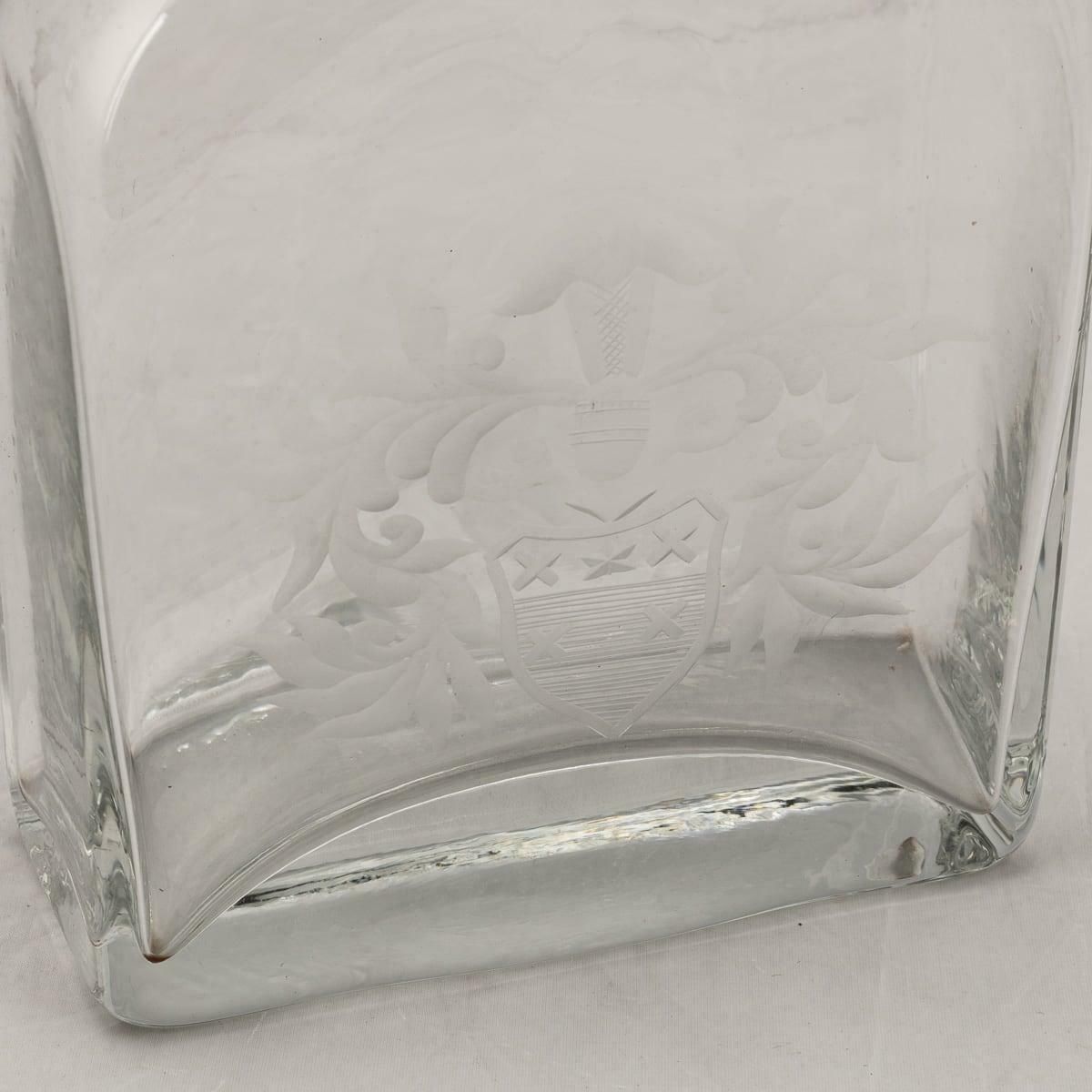 photo for sale 21stc English Solid Silver Mounted Glass Decanters With Heraldic Engraving C2007