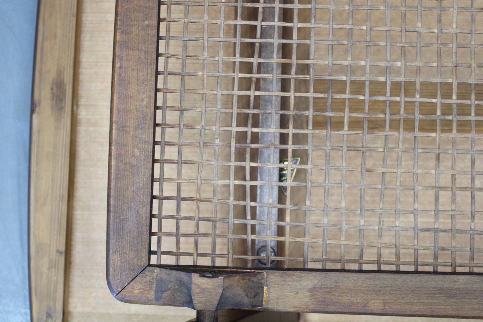 447.0 Mid Century German Coffee Table With Rattan Shelf And Brass Legs photo
