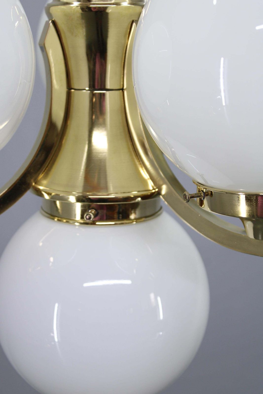 Art Deco Brass Chandelier With Opaline Glass, Czechoslovakia, 1930s photo vinterior