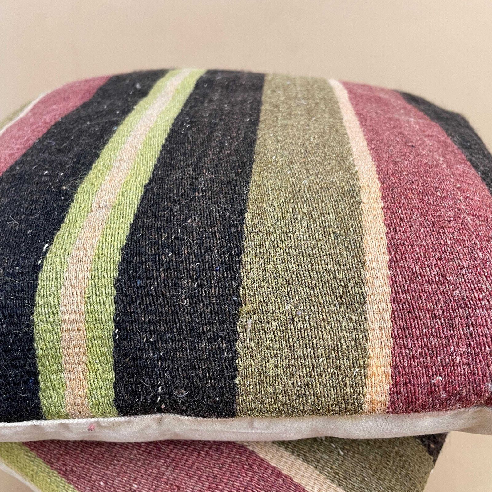 Set Of 2 Vintage Moroccan Wool Woven Cushion Scatter Pillow Kilim Green Striped Pattern Antique Cushions 39x39cm Bolster Throw Decorative photo buy