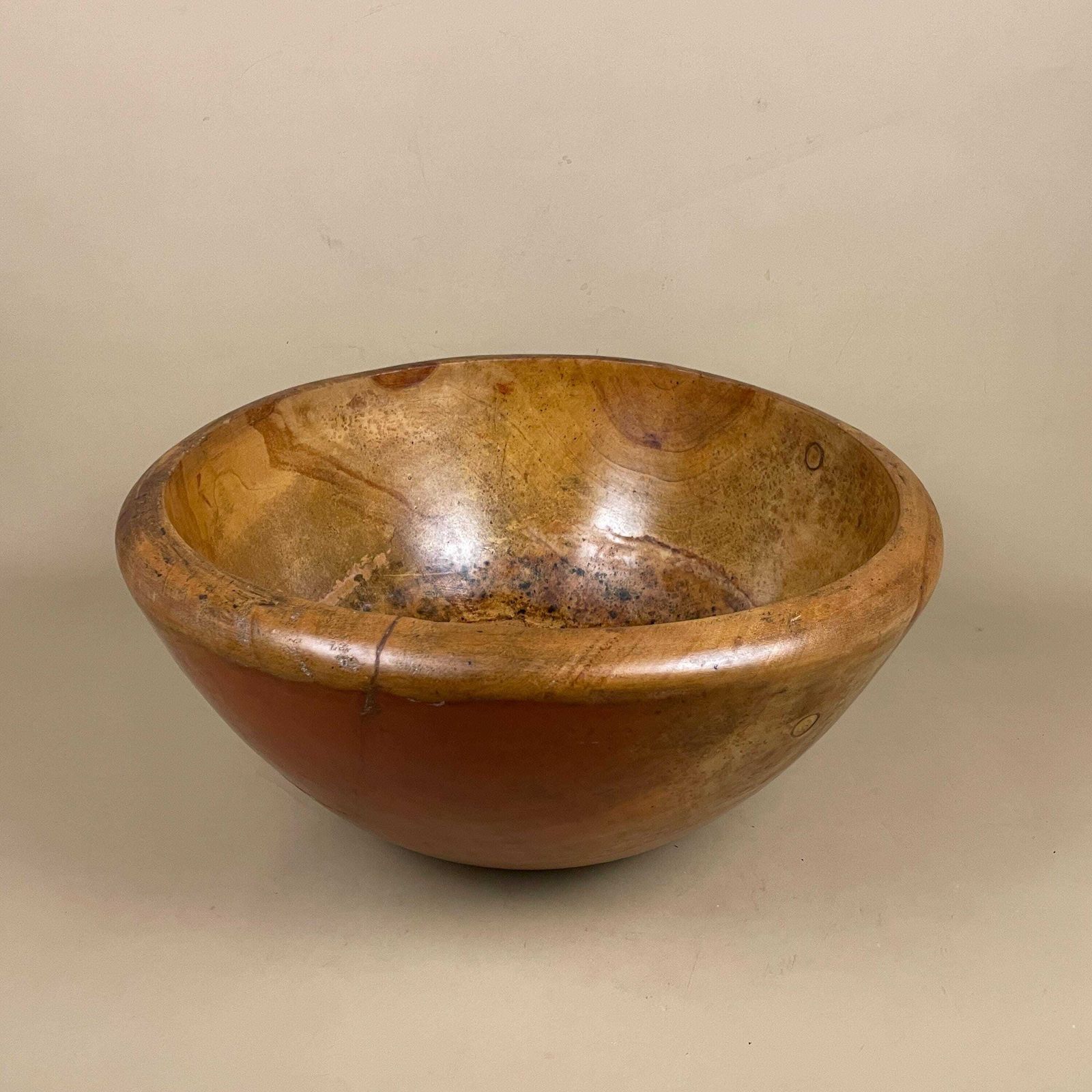 Antique Wooden Dough Food Bowl Hand Carved Rustic Farmhouse Decorative Primitive European Kitchen Decor Large photo for sale