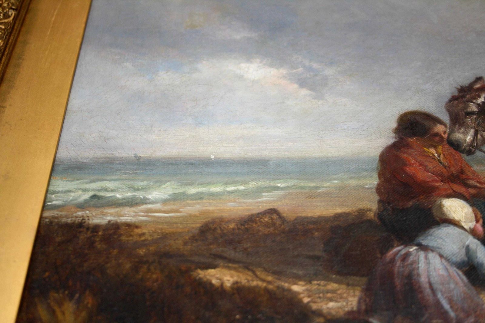 photo vintage Oil Painting Joseph Paul Pettitt & George Young "Mussel Gatherers On The South Coast" Matte