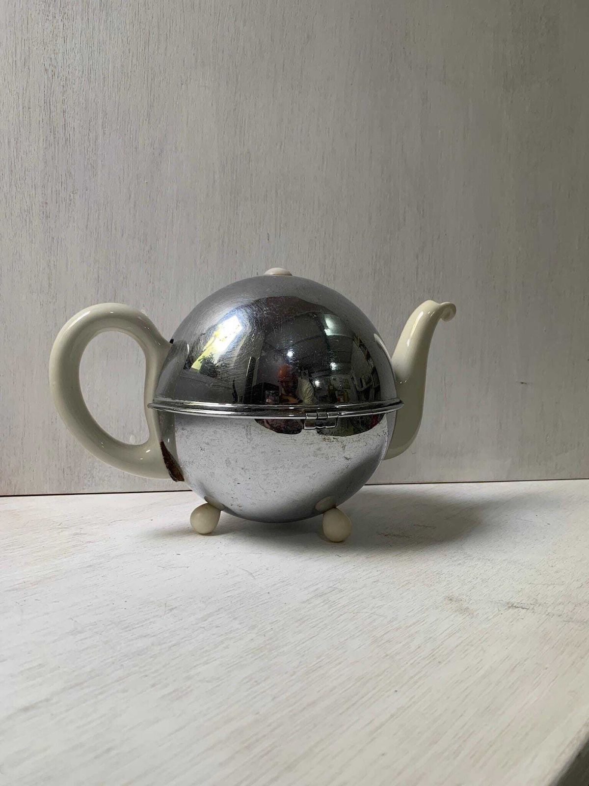 Vintage 1950s 60s Art Deco Heatmaster Insulated Teapot Chrome Cover photo 65.0