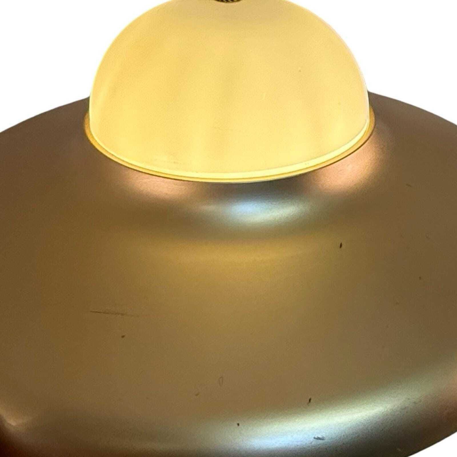 Approx. 1970's   Scandinavian   Pedant Lamp / Ceiling Mounted   Gold Colored Metal Brim And Plastic Insert photo vintage