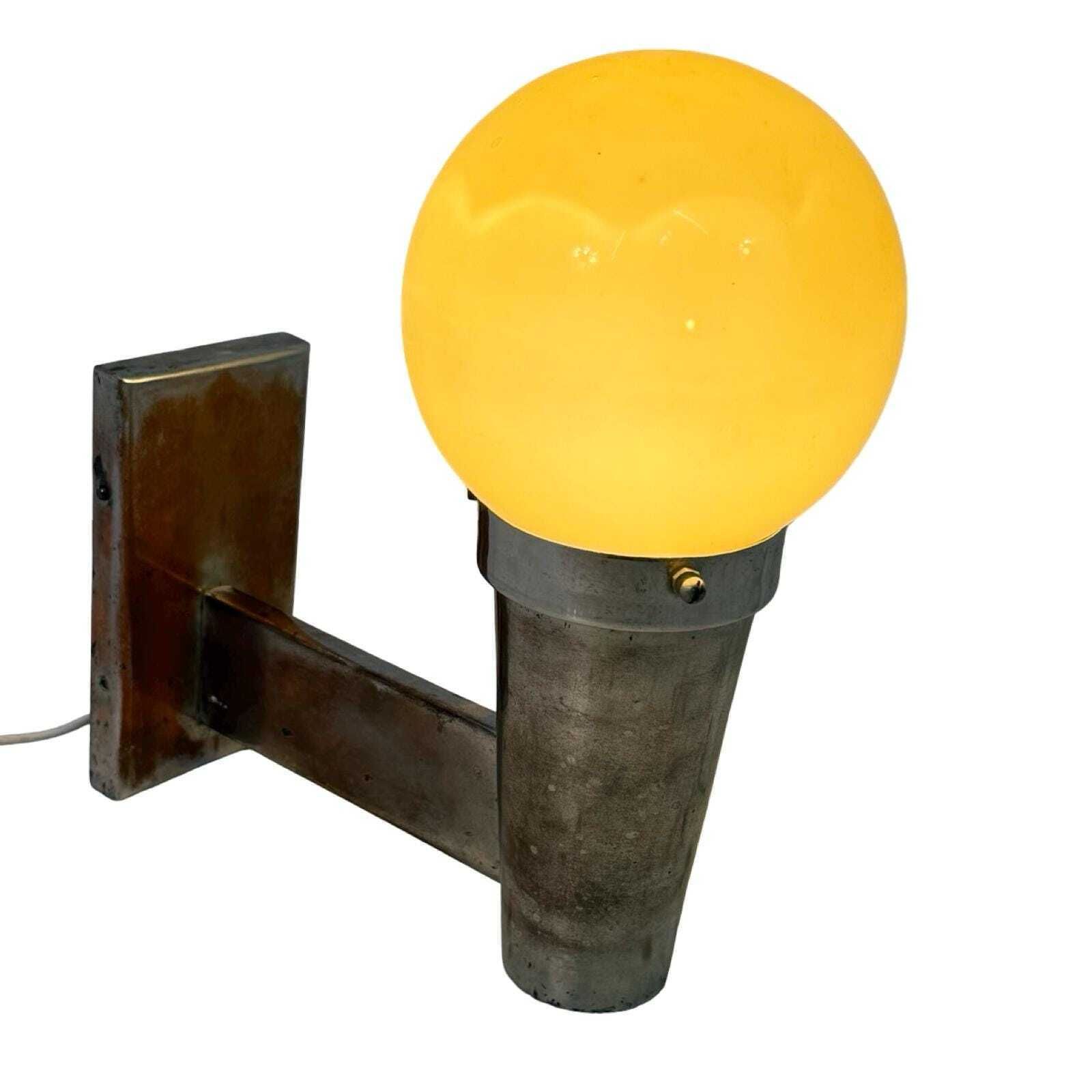 Napako (Czech)   Art Deco (Style)   Wall Mounted Lamp With Yellow, Opaline Glass And Chrome Plated, Copper Mount
