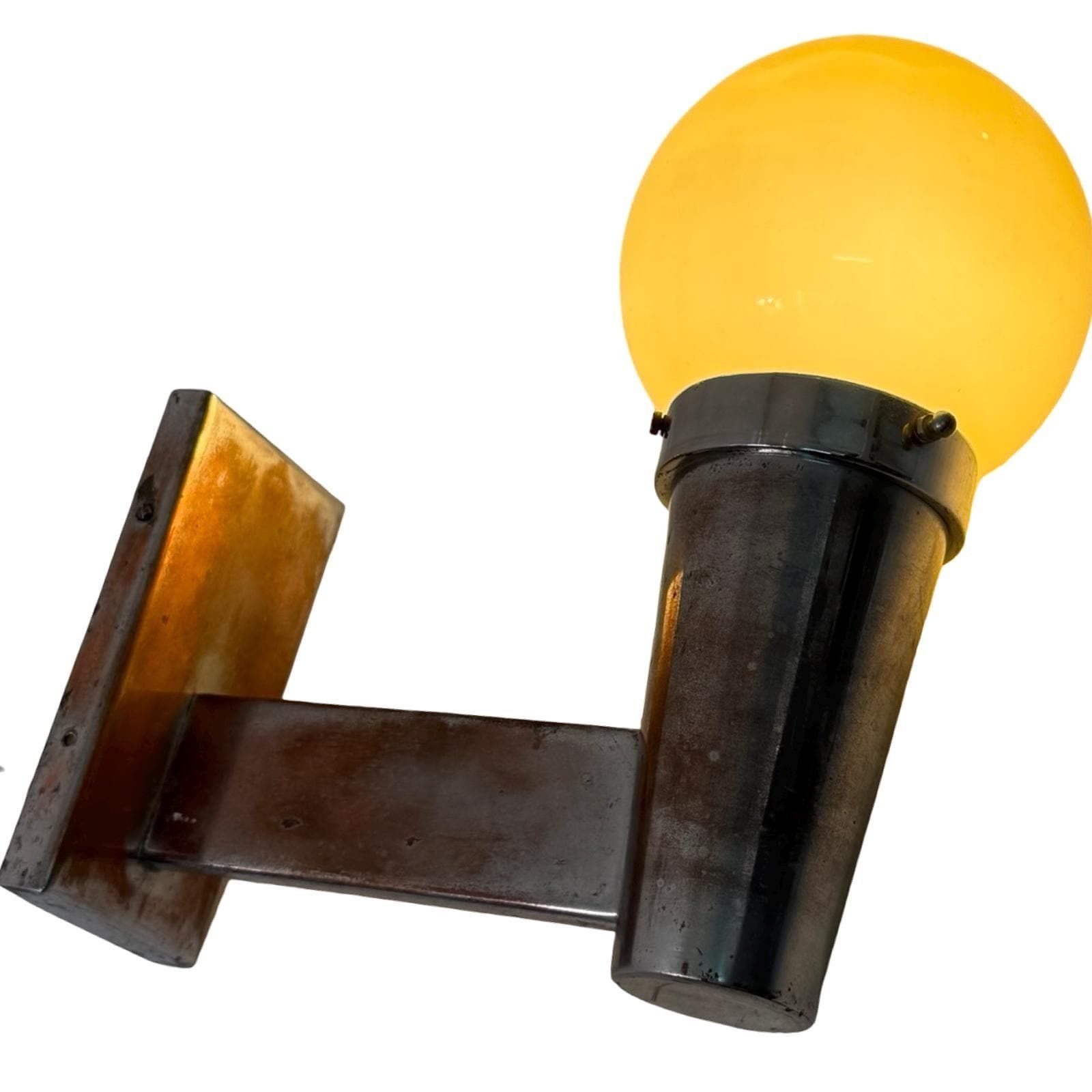 Napako (Czech)   Art Deco (Style)   Wall Mounted Lamp With Yellow, Opaline Glass And Chrome Plated, Copper Mount photo vintage