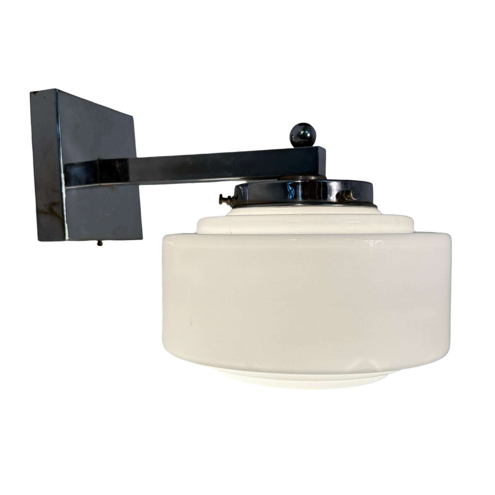 Art Deco   Gispen   Wall Mounted Lamp With Opaline Glass And Chrome Plated Mount   Stepped / Stair Hood photo 322.0