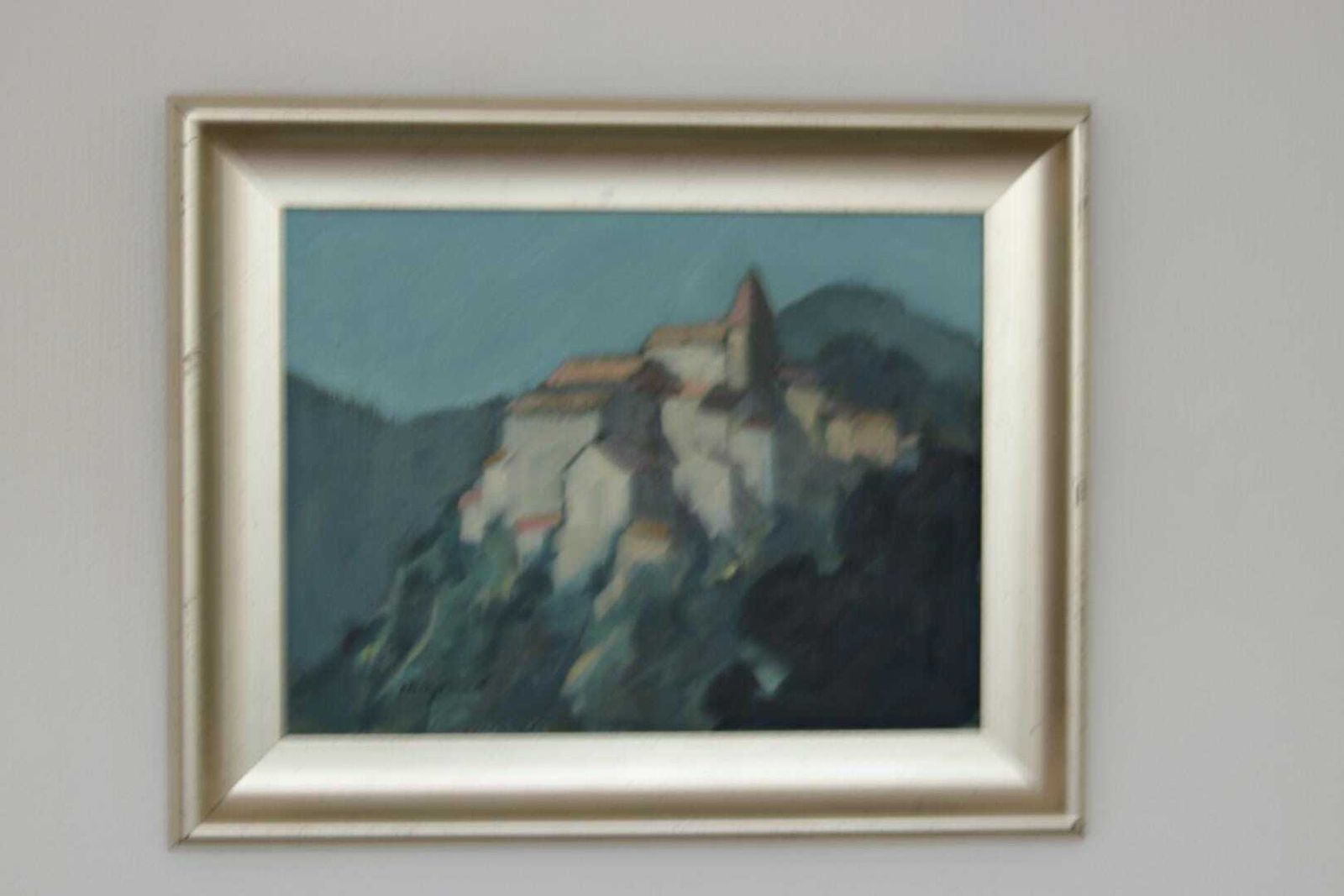 Original Mid Century Swedish Oil On Canvas – “Village Motif” By Bengt Hillgrund – Vintage & Framed 42.5 × 53 Cm (16.7" × 20.9") photo for sale