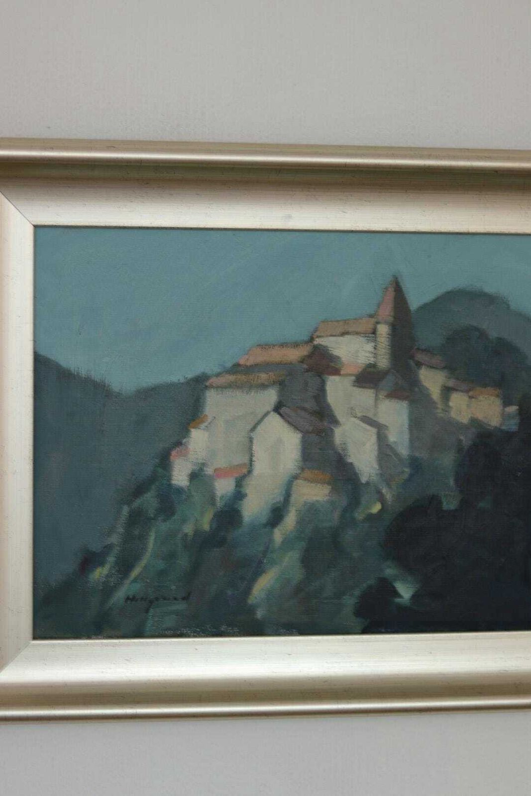 photo furniture Original Mid Century Swedish Oil On Canvas – “Village Motif” By Bengt Hillgrund – Vintage & Framed 42.5 × 53 Cm (16.7" × 20.9")