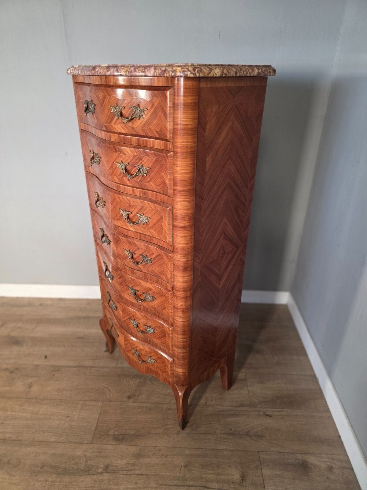 Antique French Inlaid Marble Top 7 Drawer Chest 1930s photo Furniture