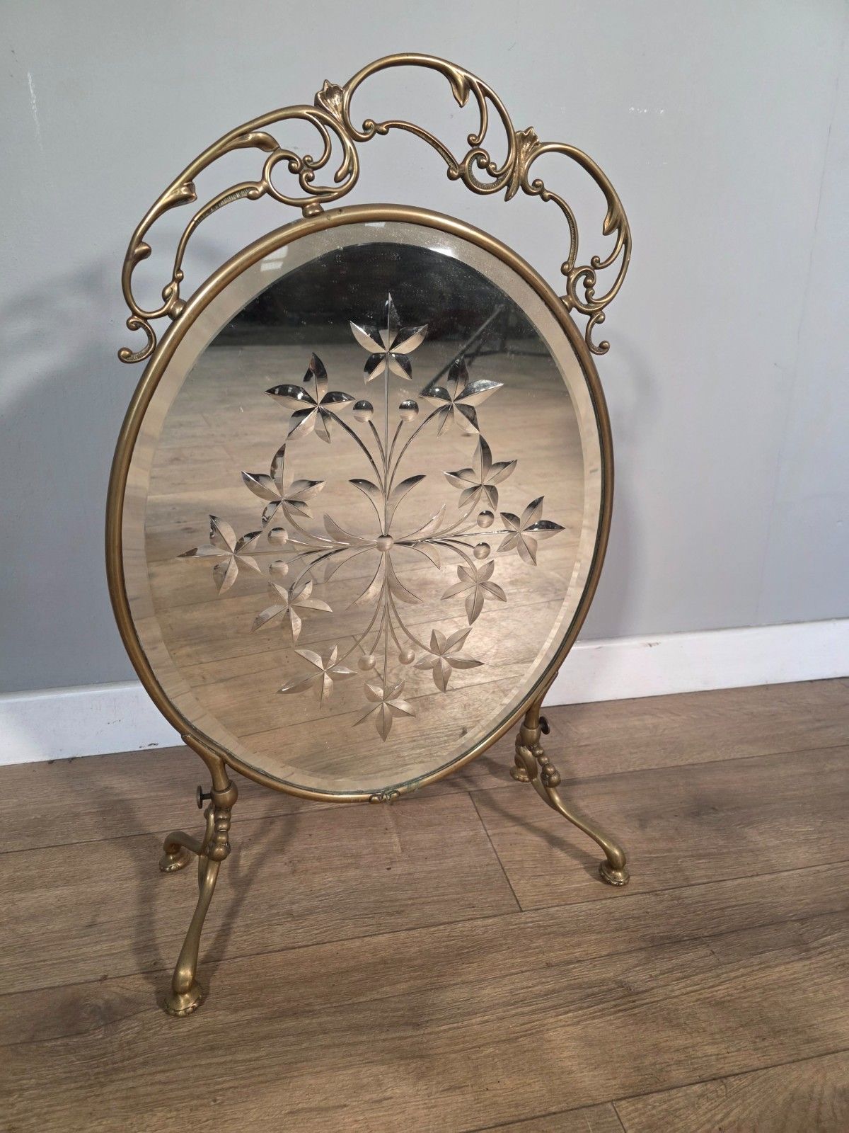 Antique Art Nouveau Style Cut Glass Fire Screen 1900s. photo for sale