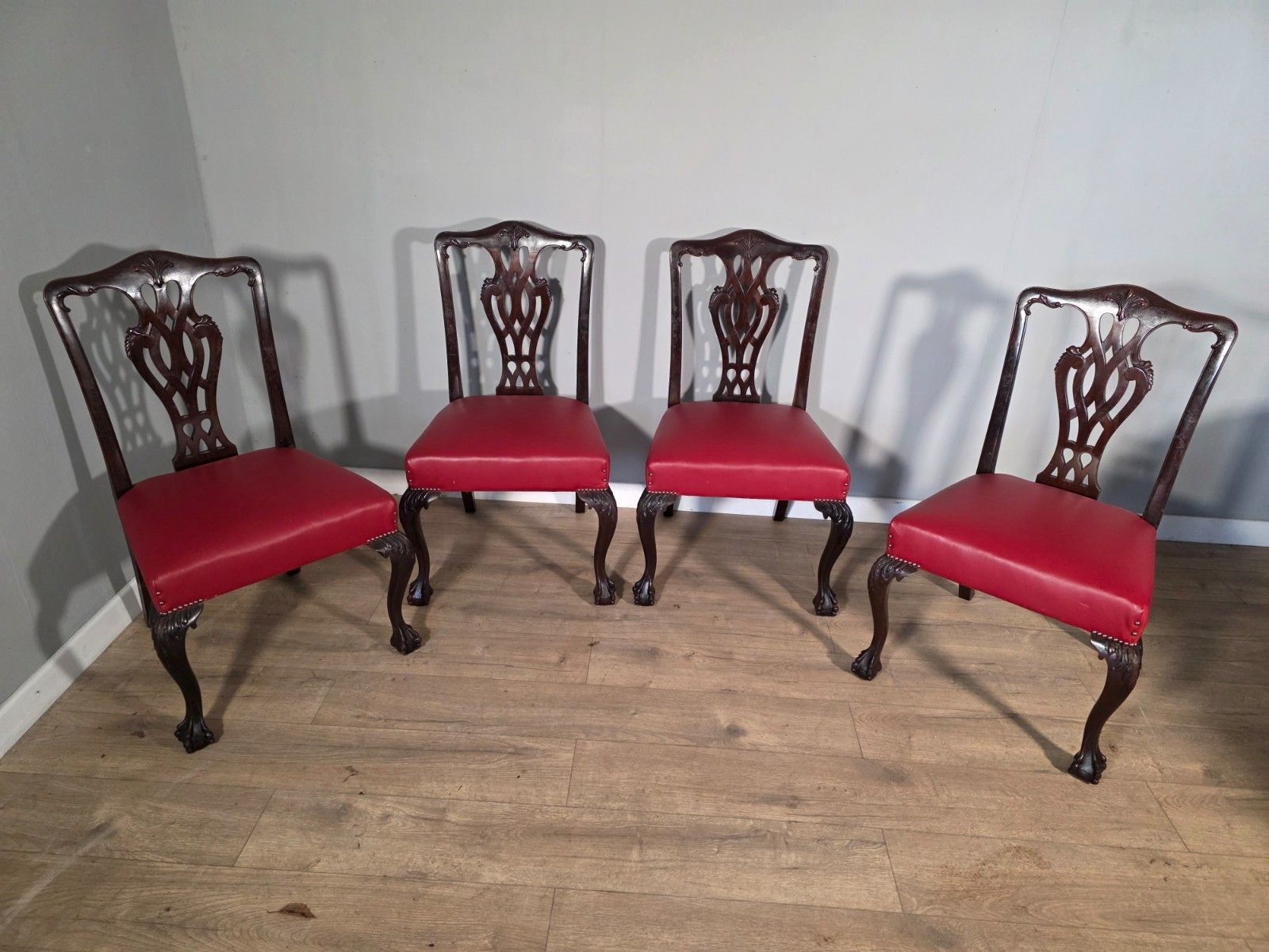 Set Of 4 Antique Mahogany Chippendale Style Dining Chairs 1900s photo Furniture