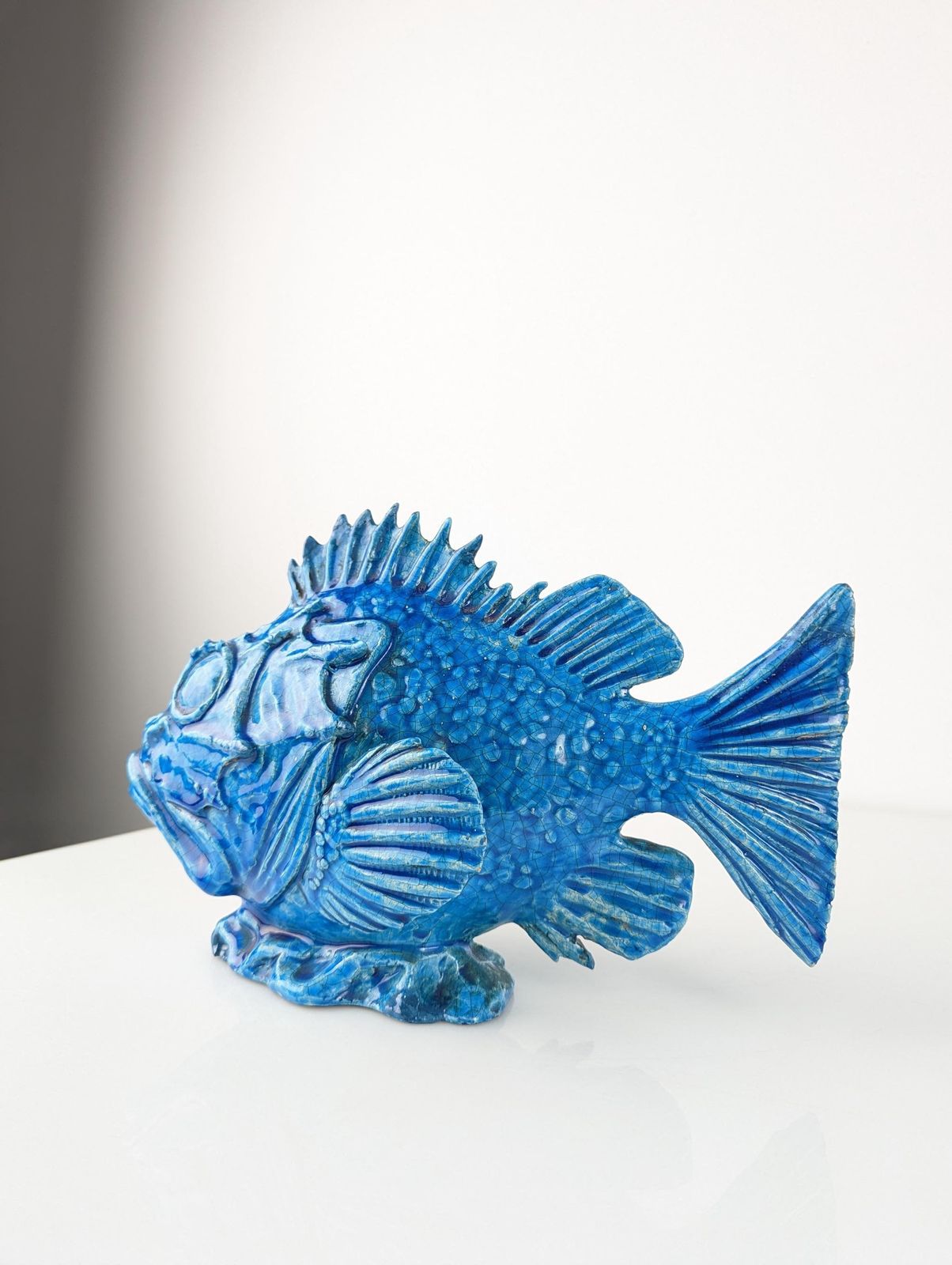 photo furniture Scorpionfish Sculpture By Guido Cacciapuoti, Blue Glazed, Art Deco, 1930s