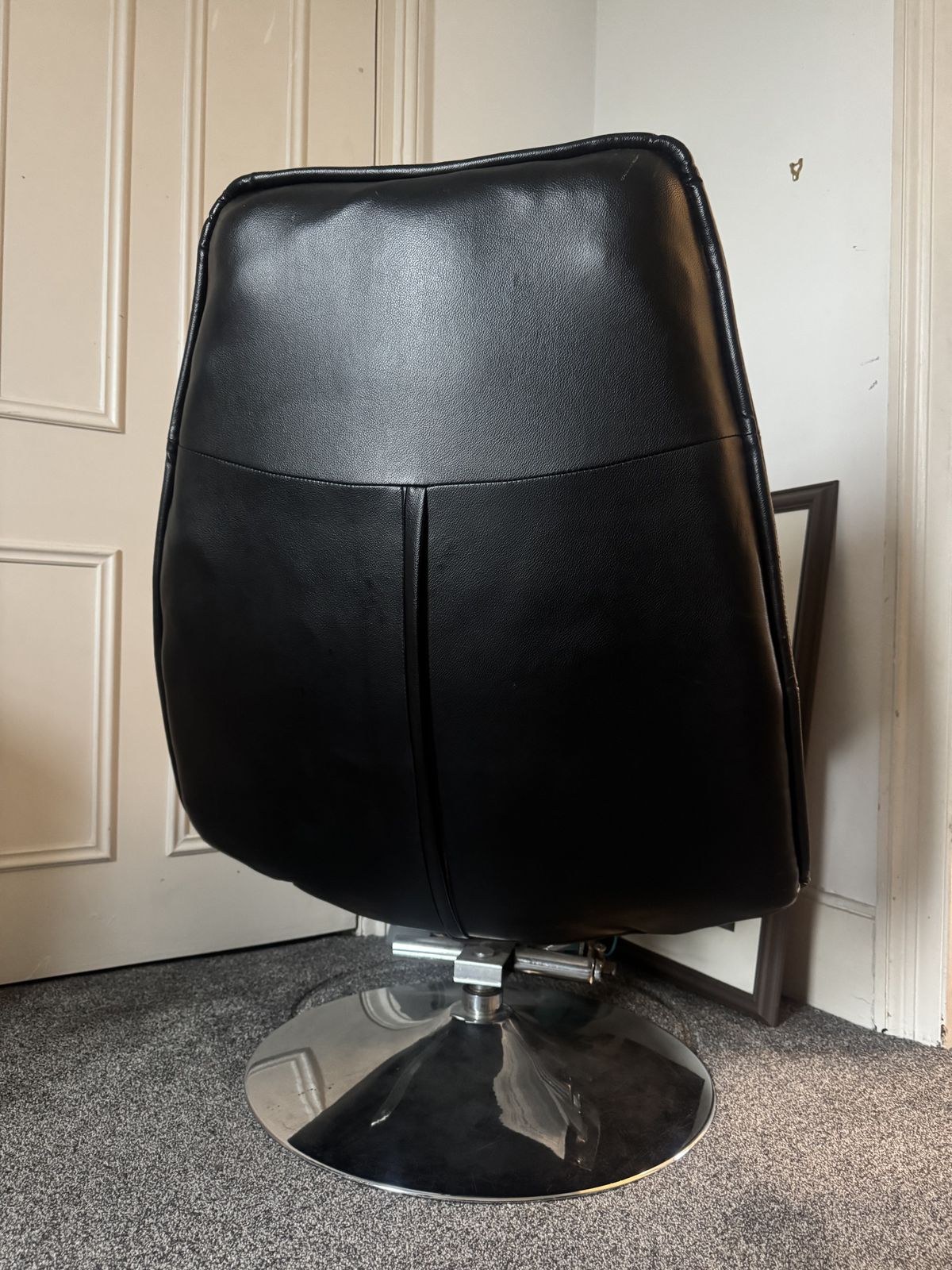 Vintage Italian Leather Swivel Chair 1970s Chrome Silver Base Black photo furniture
