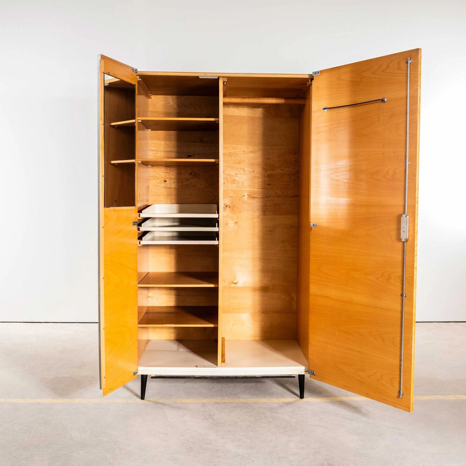 1960’s Good Sized Mid Century White Door Shelved Wardrobe – Up Zavody photo furniture