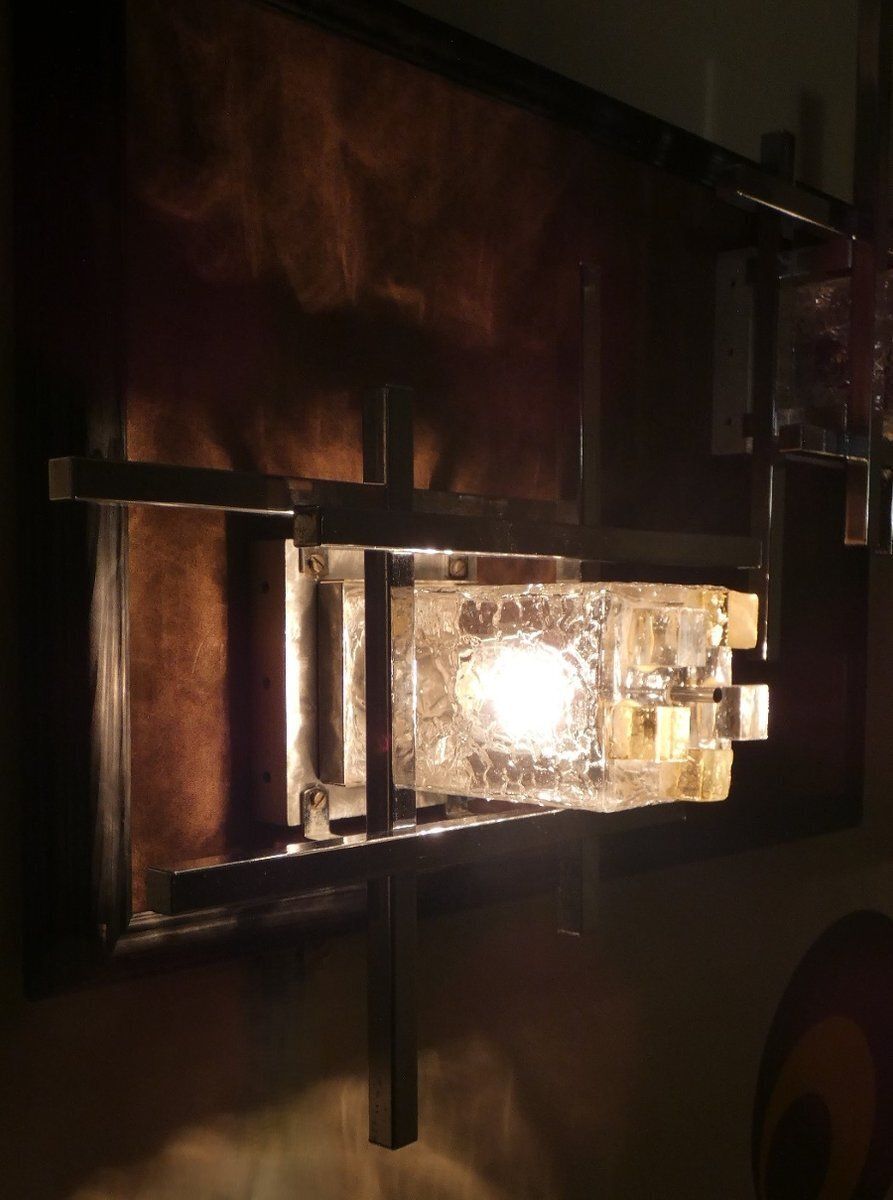 Vintage Murano Glass And Steel Wall Lights By Albano Poli For Poliarte, 1960s, Set Of 2 photo for sale