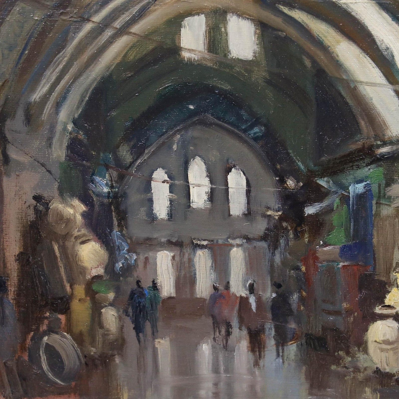 Framed 20th Century Oil The Old Market Bazaar, Istanbul photo Art