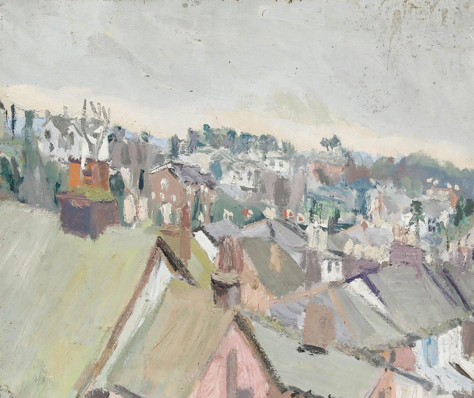 Modern British School Mid 20th Century Oil View Over Roof Tops photo furniture
