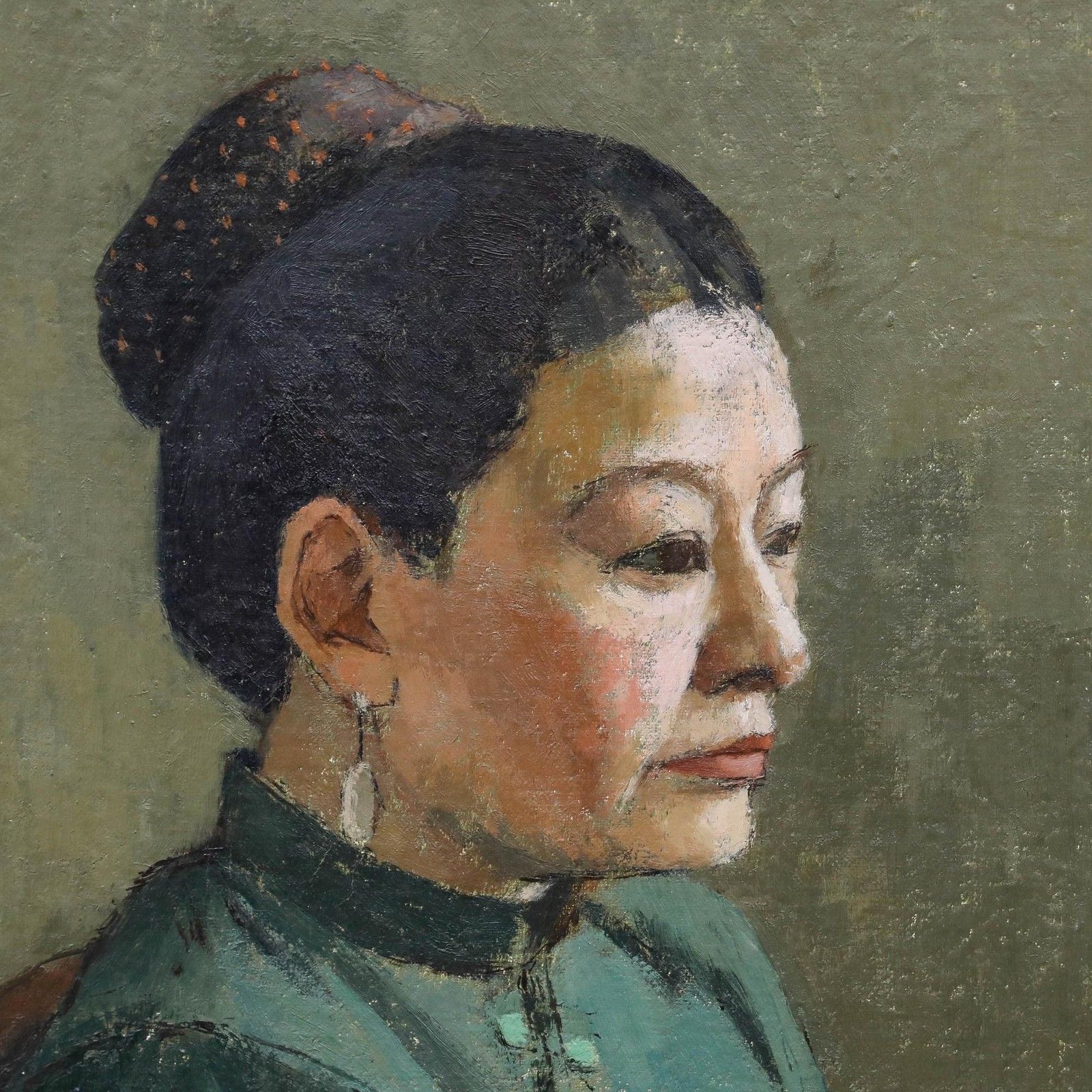 Aingelda Redmond (B.1927) 20th Century Oil, Lady In Green photo Art
