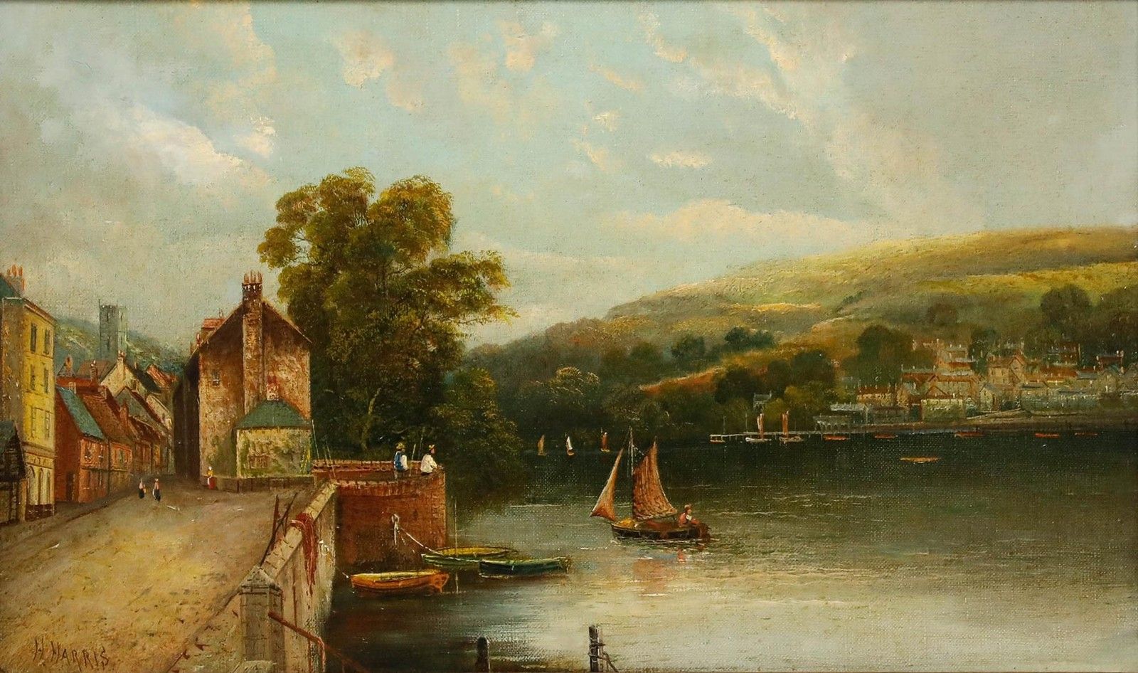 Henry Hotham Harris (C.1805 1865) Late 19th Century Oil, Dartmouth Harbour photo furniture