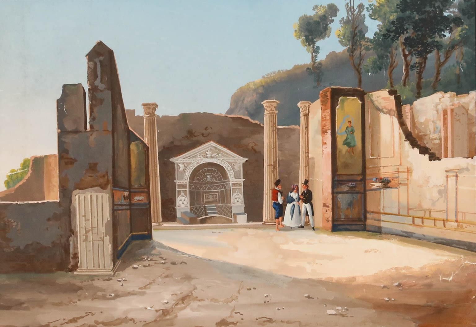 Attrib. Gioacchino La Pira (Act.1839 1870) Gouache, Casa Della Fontana Grande photo furniture