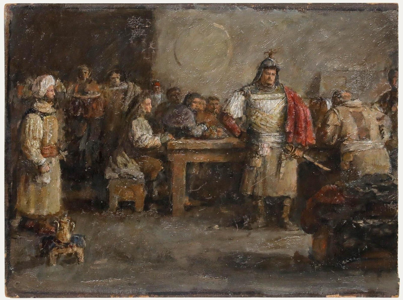 Late 19th Century Oil Soldier In A Tavern