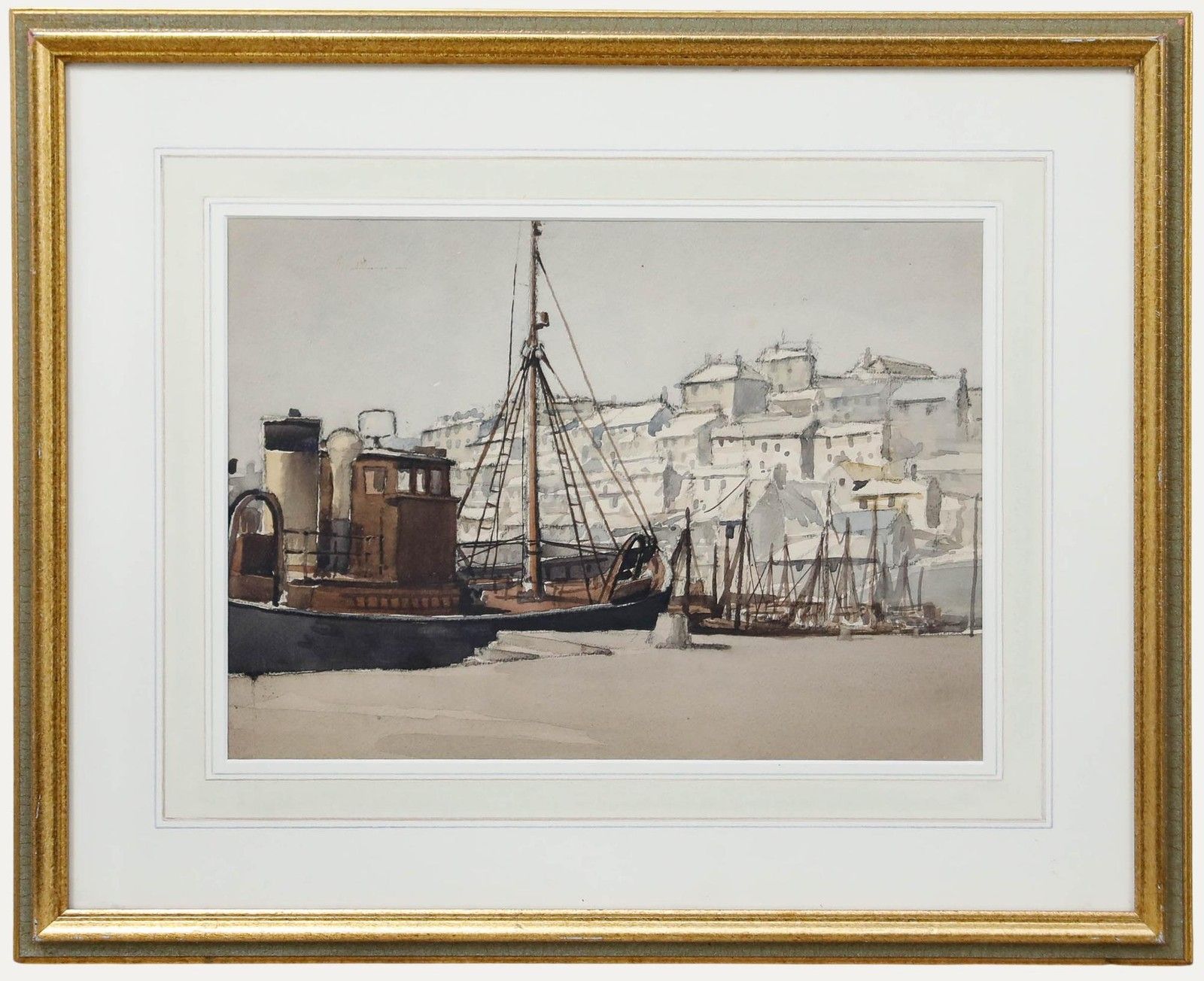 20th Century Watercolour View Of The Boats