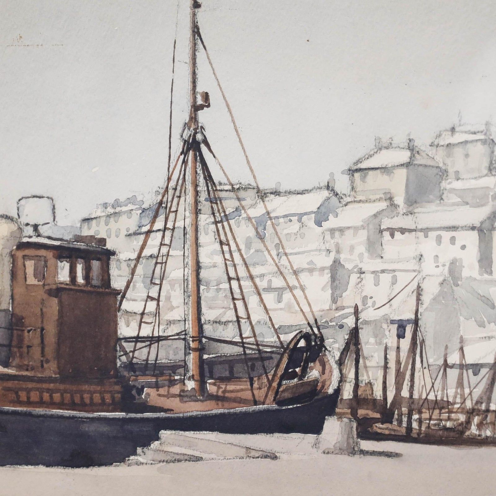 20th Century Watercolour View Of The Boats photo Art