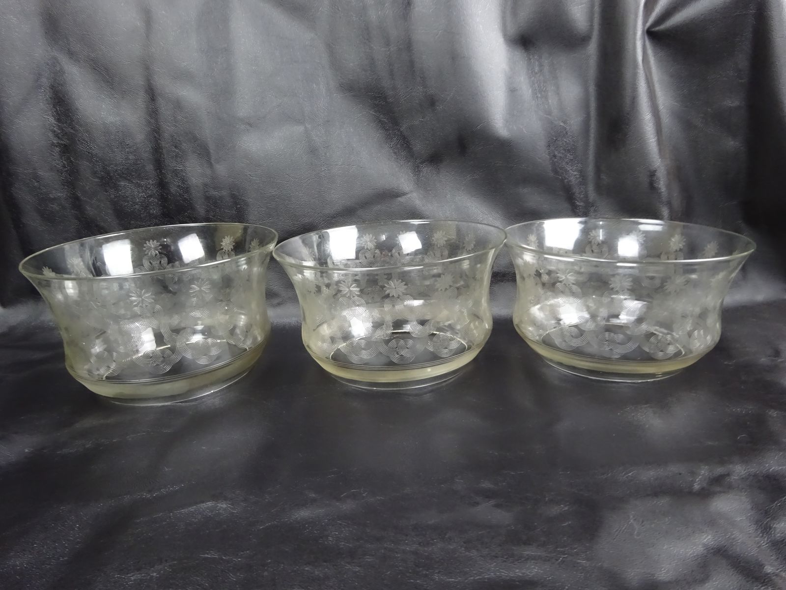 360.0 Set Of 3 Reclaimed Etched Glass Gas Chandelier Shades photo