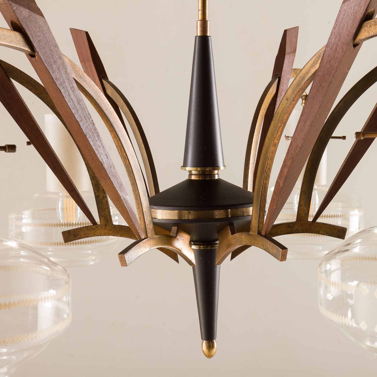 Itailan Mid Century Murano Glass And Teak Chandelier Attr. To Stilnovo, 1960s photo buy