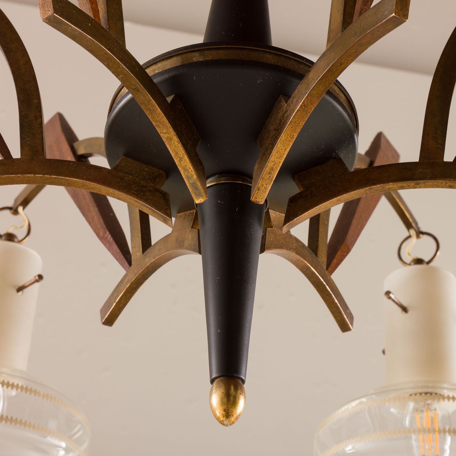 Lighting Itailan Mid Century Murano Glass And Teak Chandelier Attr. To Stilnovo, 1960s photo