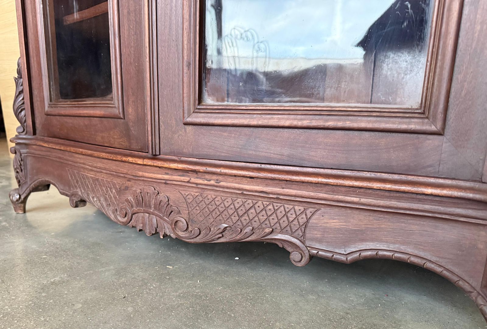 Furniture Louis XV Style Cherrywood 2 Glass Doors Drawer And Marble Top, Late 19th Century photo