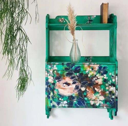 Hand Painted Floral Antique Wall Cabinet Painted Key Cupboard