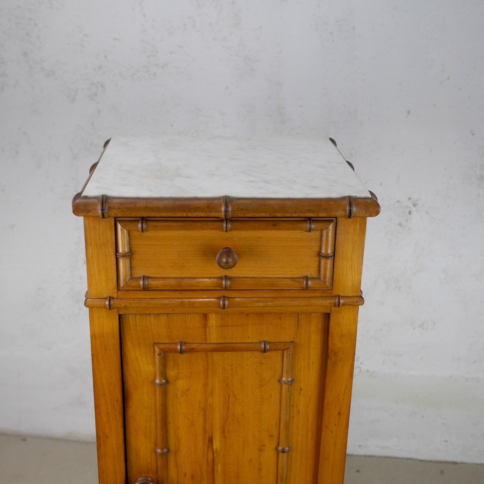 photo furniture Vintage Antique Faux Bamboo Cabinet Bedside Night Stand Marble French #103083