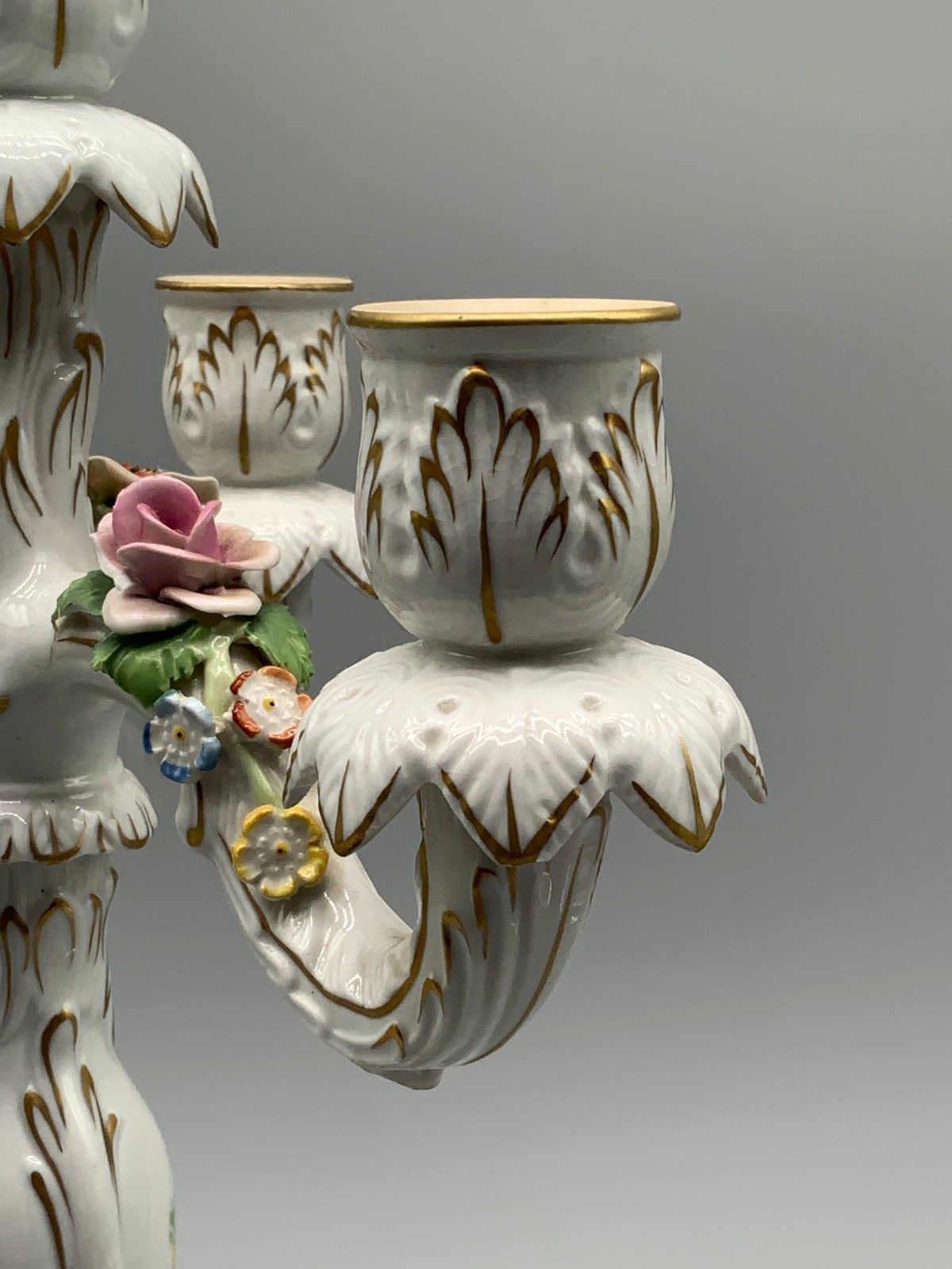 photo furniture Pair Beautiful Rococo Style Floral Porcelain 4 Branch Candelabra Candlesticks