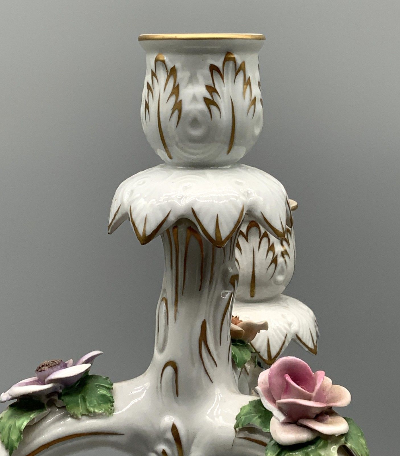 photo for sale Pair Beautiful Rococo Style Floral Porcelain 4 Branch Candelabra Candlesticks