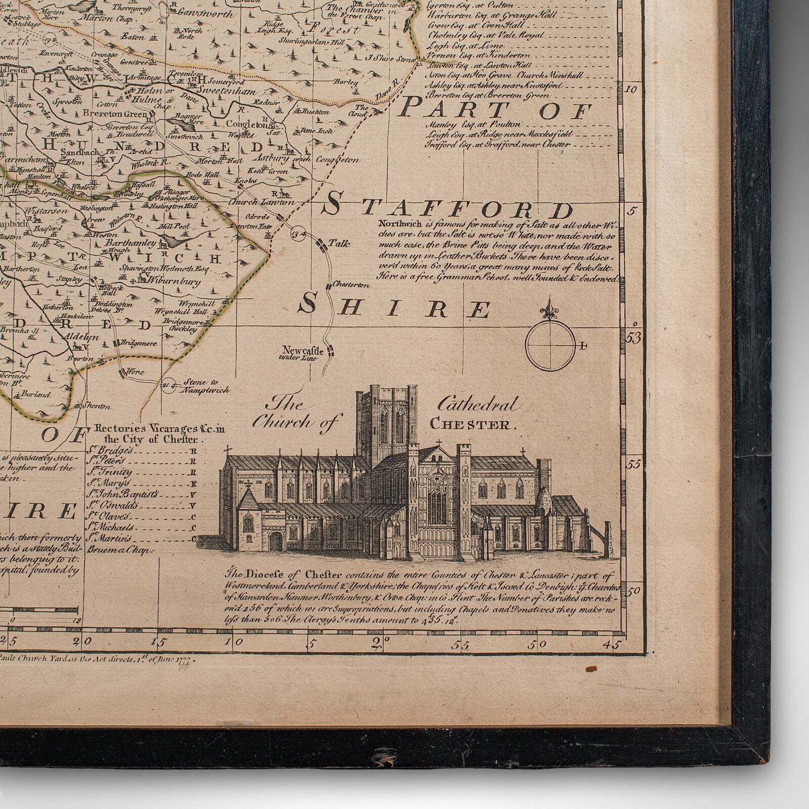 photo furniture Antique Chester County Map, English, Cheshire, Framed Cartography, Georgian
