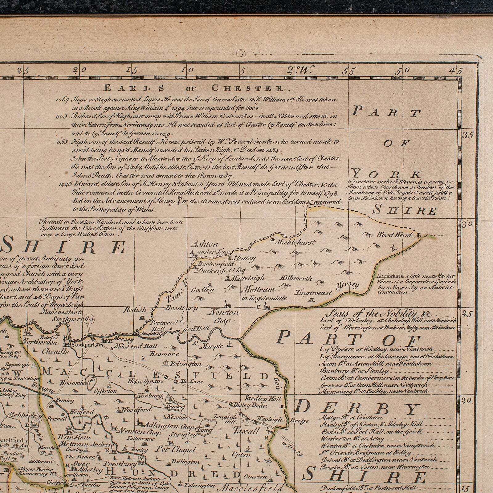 Art Antique Chester County Map, English, Cheshire, Framed Cartography, Georgian photo