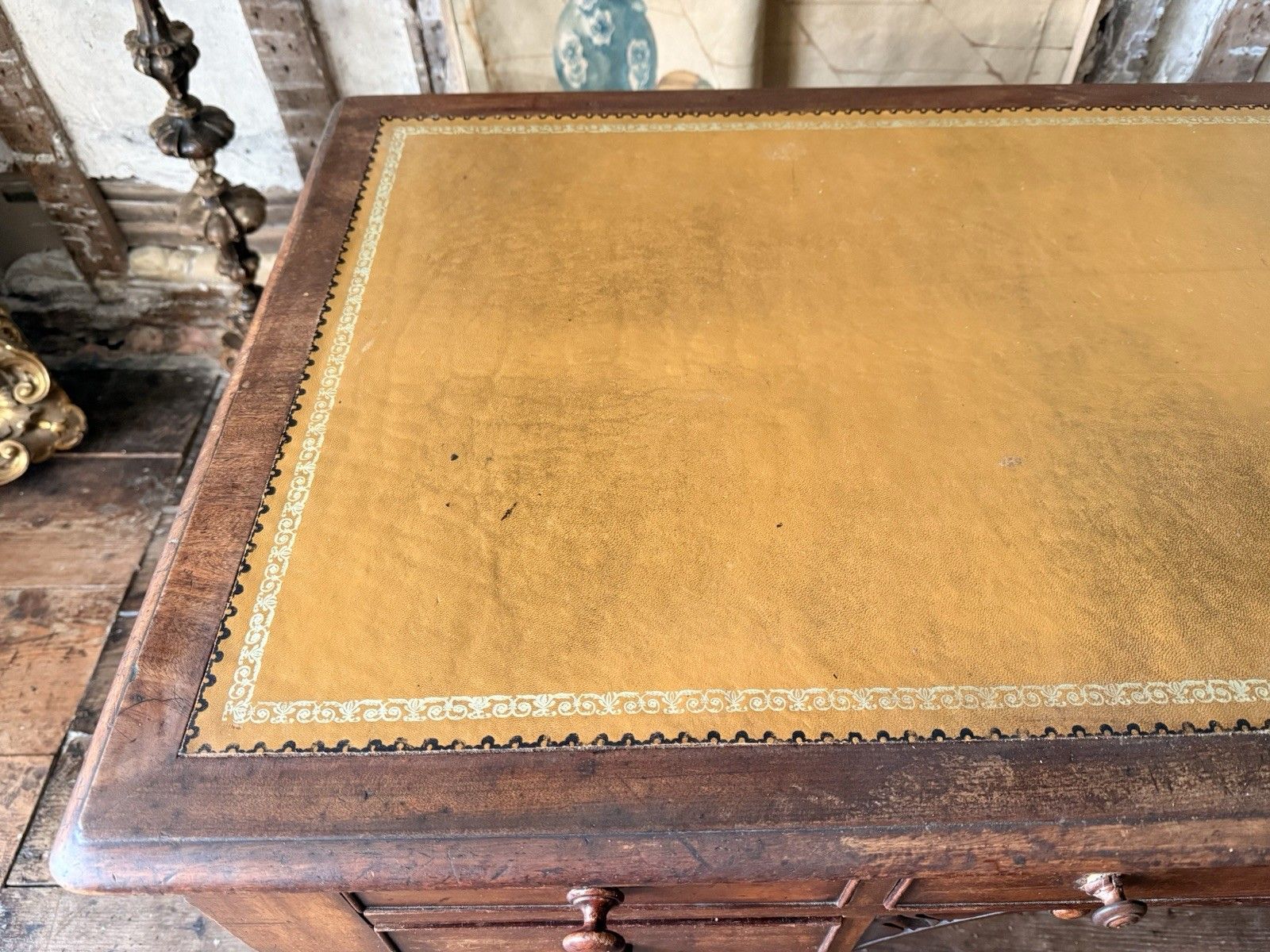photo furniture English Original Antique Regency Rustic Writers Office Desk W/ Drawers 1820 C