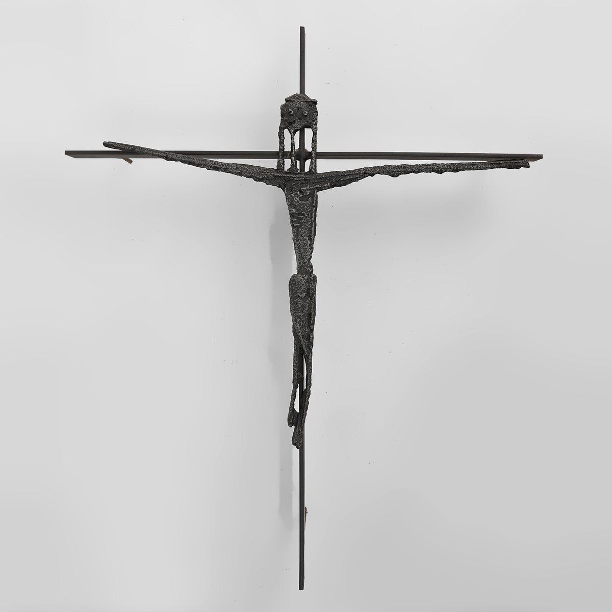 Brutalist Welded Iron Crucifix Wall Sculpture By Pia Manu, 1950s