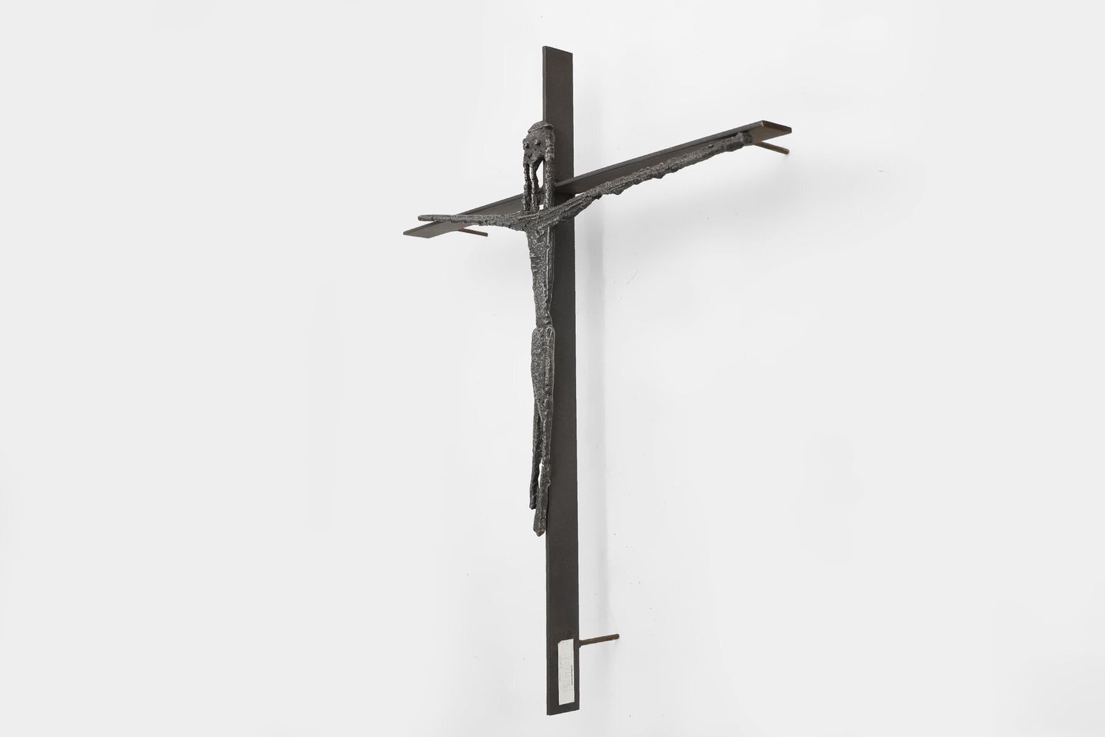 Brutalist Welded Iron Crucifix Wall Sculpture By Pia Manu, 1950s photo for sale