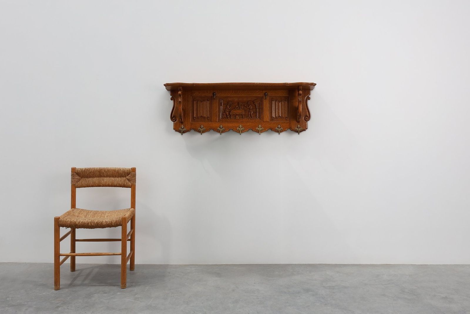20th Century Baroque Belgian Bruegel Oak Coat Rack, 1950s photo for sale