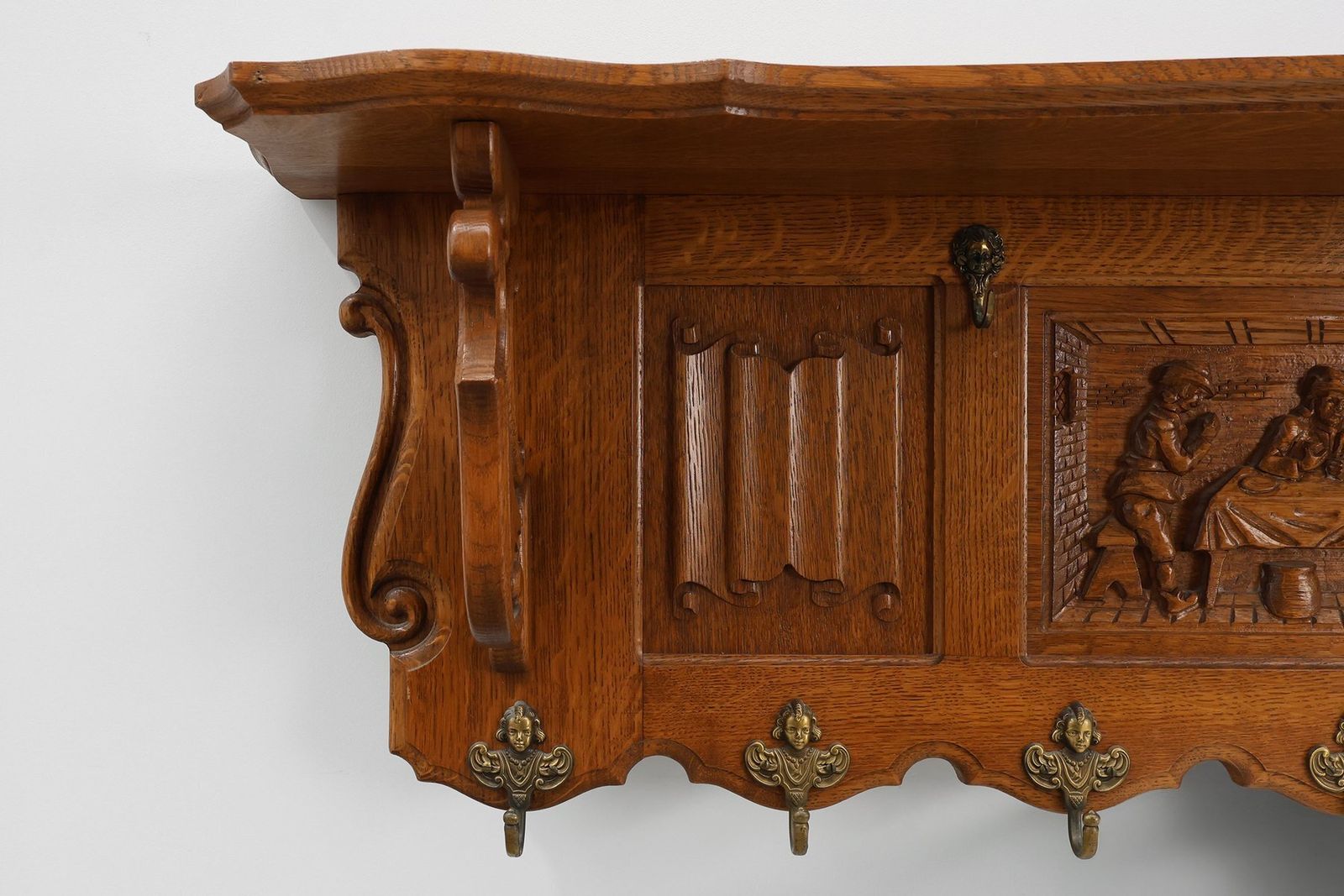 20th Century Baroque Belgian Bruegel Oak Coat Rack, 1950s photo Furniture